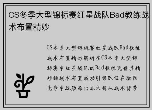 CS冬季大型锦标赛红星战队Bad教练战术布置精妙