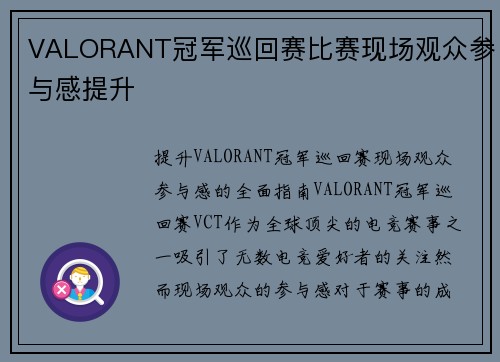 VALORANT冠军巡回赛比赛现场观众参与感提升