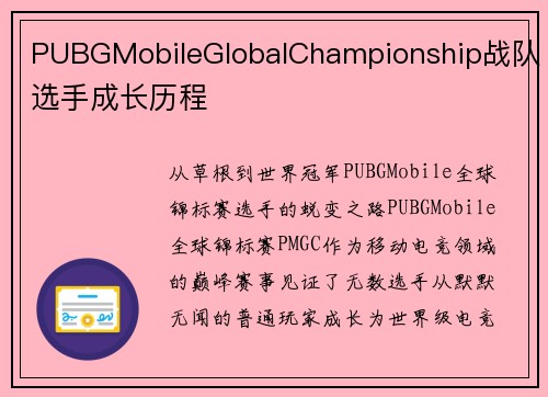 PUBGMobileGlobalChampionship战队选手成长历程