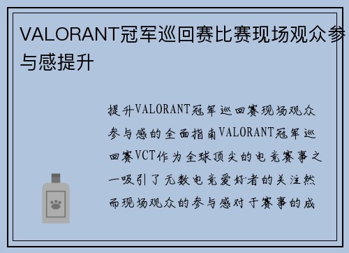 VALORANT冠军巡回赛比赛现场观众参与感提升 VALORANT冠军巡回赛比赛现场观众参与感提升
