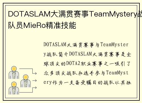 DOTASLAM大满贯赛事TeamMystery战队队员MieRo精准技能